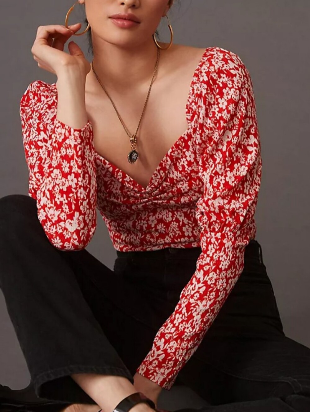 Anthropologie Floral Puff Blouse